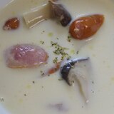 エリンギとウインナーの豆乳スープ(^^)